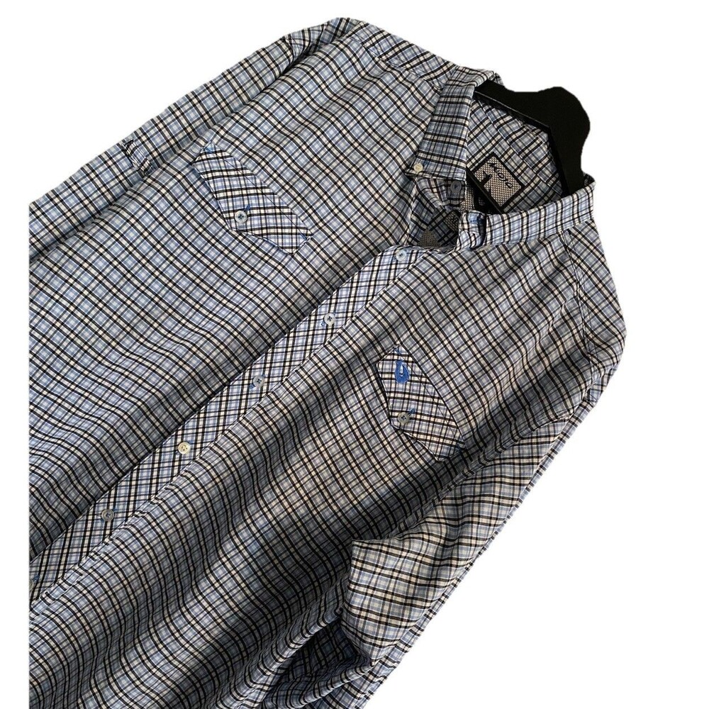 Mojo Sportswear XL Shirt Long Sleeve, Blue Plaid Lightweight, Vented, Logo C4